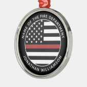 消防パーソナライズされた士シンレッドラインUSA国旗 メタルオーナメント (左)