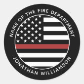 消防パーソナライズされた士シンレッドラインUSA国旗 ラウンドシール (正面)