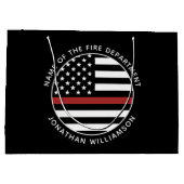 消防パーソナライズされた士シンレッドラインUSA国旗 ラージペーパーバッグ (裏面)