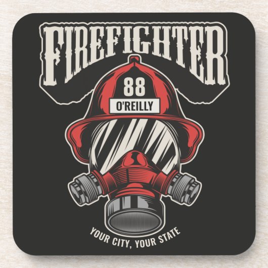 消防パーソナライズされた士マスク消防署ヘルメット コースター (正面)
