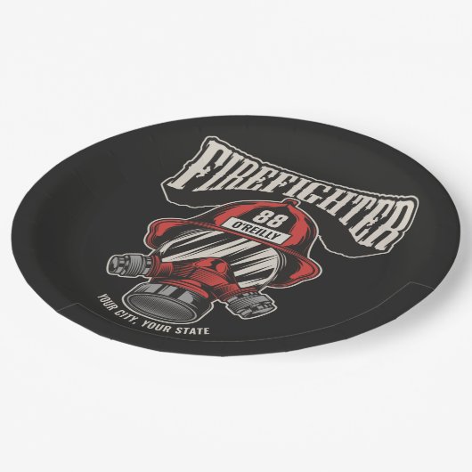 消防パーソナライズされた士マスク消防署ヘルメット ペーパープレート (アングル)