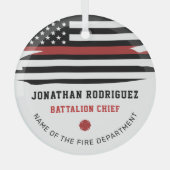 消防パーソナライズされた士消防署薄赤線 ガラスオーナメント (正面)