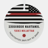 消防パーソナライズされた士消防署薄赤線 ガラスオーナメント (裏面)