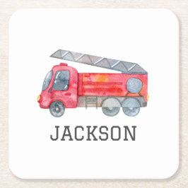消防パーソナライズされた士誕生日パーティー スクエアペーパーコースター
