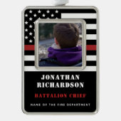 消防パーソナライズされた士Thin Red Line写真 シルバープレートフレームオーナメント (正面)