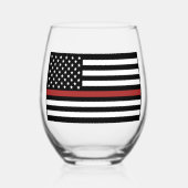 消防パーソナライズされた戦闘用薄い赤線フラグ ステムなしワイングラス (正面)