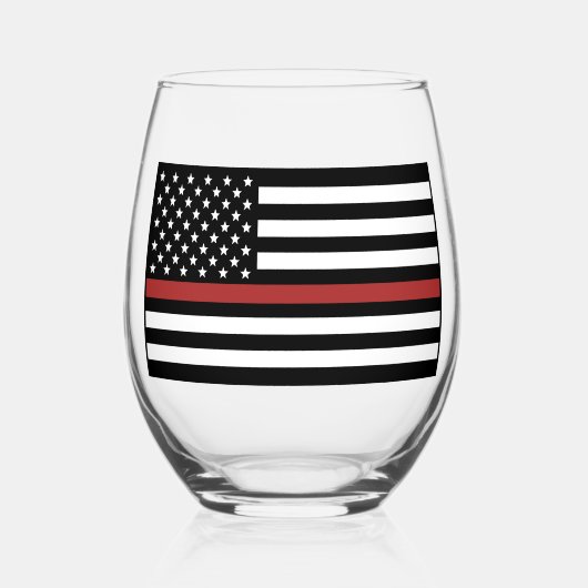 消防パーソナライズされた戦闘用薄い赤線フラグ ステムなしワイングラス (正面)