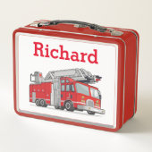 消防パーソナライズされた車の子供の名前 メタルランチボックス (裏面)