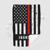 消防パーソナライズされた軍旗（薄い赤線） ゴルフタオル (インサイチュ)