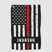 消防パーソナライズされた軍旗（薄い赤線） ゴルフタオル (正面)