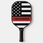 消防パーソナライズされた軍旗（薄い赤線） ピックルボールラケット (裏面)