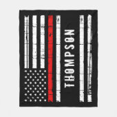 消防パーソナライズされた軍旗(薄い赤線) フリースブランケット (正面)