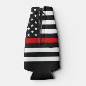 消防パーソナライズされた軍旗(薄い赤線) ボトルクーラー (裏面)