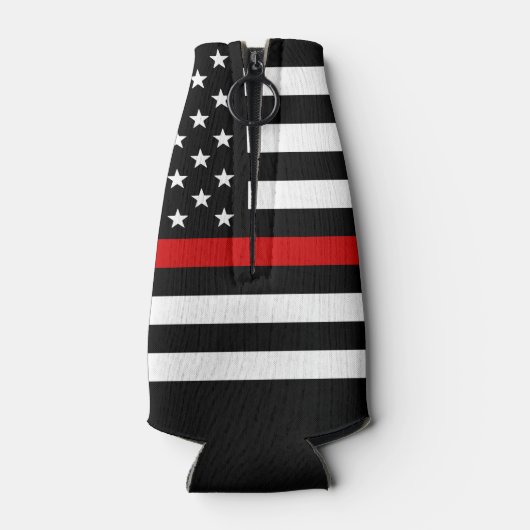 消防パーソナライズされた軍旗（薄い赤線） ボトルクーラー (裏面)