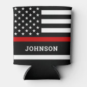 消防パーソナライズされた軍旗（薄い赤線） 缶クーラー (正面)