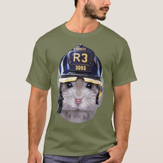 消防ヘルメットをかぶったグレー矮小戦闘機 Tシャツ (正面)