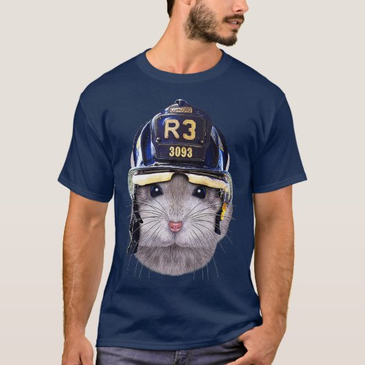 消防ヘルメットをかぶったグレー矮小戦闘機 Tシャツ (正面)