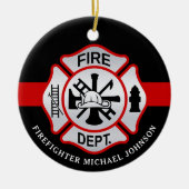 消防マルチーズ十パーソナライズされた字消防士 セラミックオーナメント (正面)
