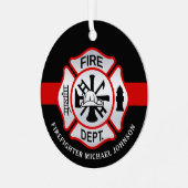 消防マルチーズ十パーソナライズされた字消防士 メタルオーナメント (正面左)
