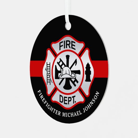 消防マルチーズ十パーソナライズされた字消防士 メタルオーナメント (正面左)