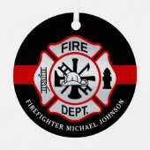消防マルチーズ十パーソナライズされた字消防士 メタルオーナメント (正面)