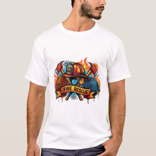 消防レスキュー落書きストリートアートTシャツ Tシャツ (正面)