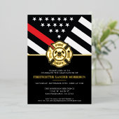 消防団赤線旗消防士卒業 箔招待状 (立ち正面)