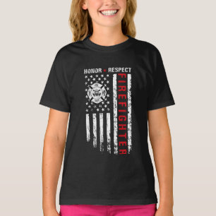 消防団赤線米国国旗 Tシャツ