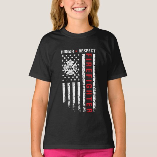 消防団赤線米国国旗 Tシャツ (正面)