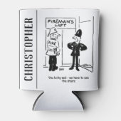 消防士おもしろいと警官の漫画 缶クーラー (正面)