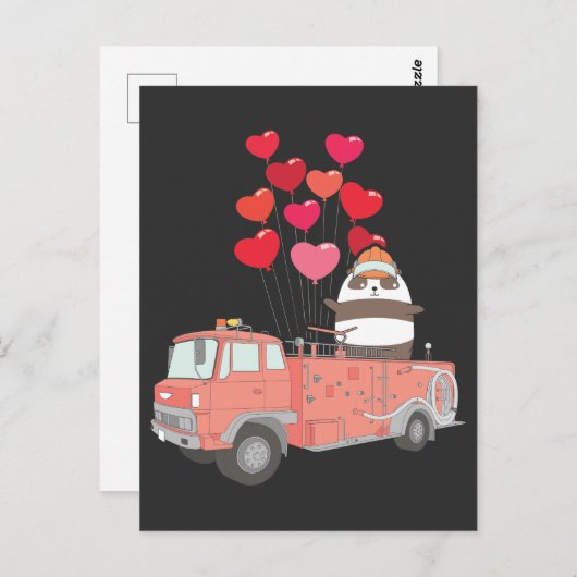 消防士おもしろいパンダ消防車かわいい動物 ポストカード (正面/裏面)