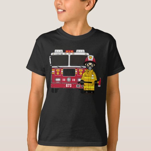 消防士および消防車のTシャツ Tシャツ (正面)
