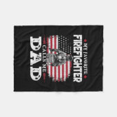 消防士お気に入りのが呼ぶパパUSA国旗 フリースブランケット (正面(横))