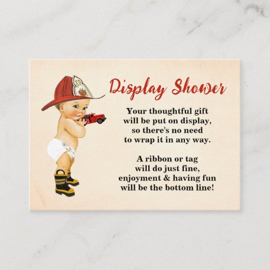 消防士がラッピングの赤ちゃんシャワーを表示しない エンクロージャーカード (正面)