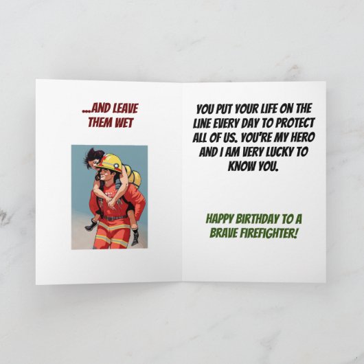 消防士が彼らを見つける熱い火おもしろい火兵誕生日 カード (内部)