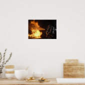 消防士が模擬電池を消す ポスター (キッチン)