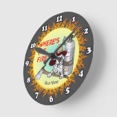 消防士が火時計を動かす ラウンド壁時計 (傾斜)