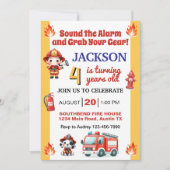 消防士が警報を鳴らす任意の年齢の誕生日パーティー 招待状 (正面)