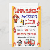 消防士が警報を鳴らす任意の年齢の誕生日パーティー 招待状 (正面/裏面)