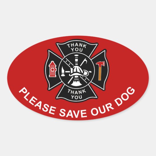 消防士さん救は犬を下さい 楕円形シール (正面)