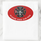 消防士さん救は犬を下さい 楕円形シール (バッグ)