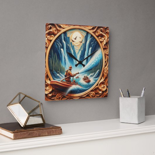 消防士たちはボートに乗り込んだ スクエア壁時計 (オフィス)