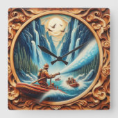 消防士たちはボートに乗り込んだ スクエア壁時計 (正面)