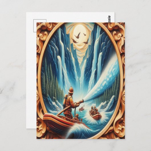 消防士たちはボートに乗り込んだ ポストカード (正面/裏面)