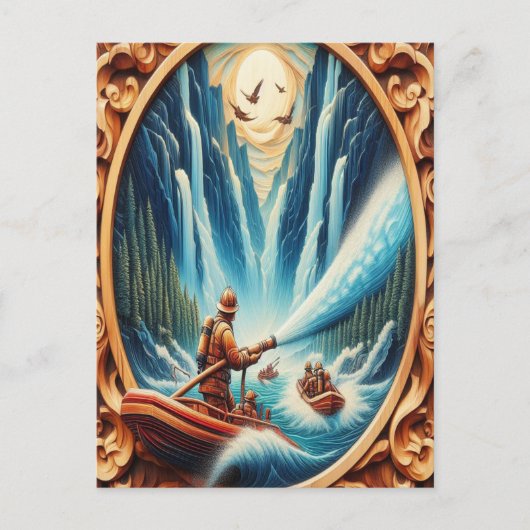 消防士たちはボートに乗り込んだ ポストカード (正面)