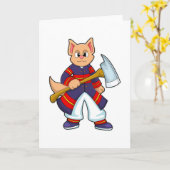 消防士としての猫と斧 カード (黄色い花)