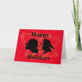 消防士とサンタシルエットクリスマスカード カード