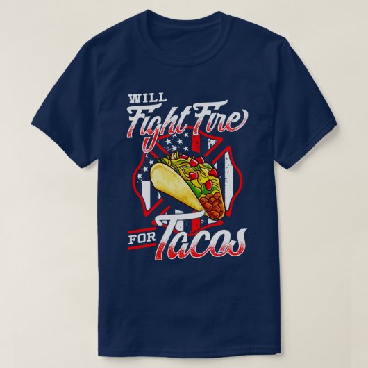 消防士とタコス消防士のギフおもしろいト Tシャツ (デザイン正面)