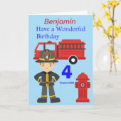 消防士とトラックの歳の誕生日 カード (黄色い花)