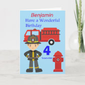 消防士とトラックの誕生日おめでとう カード (正面)